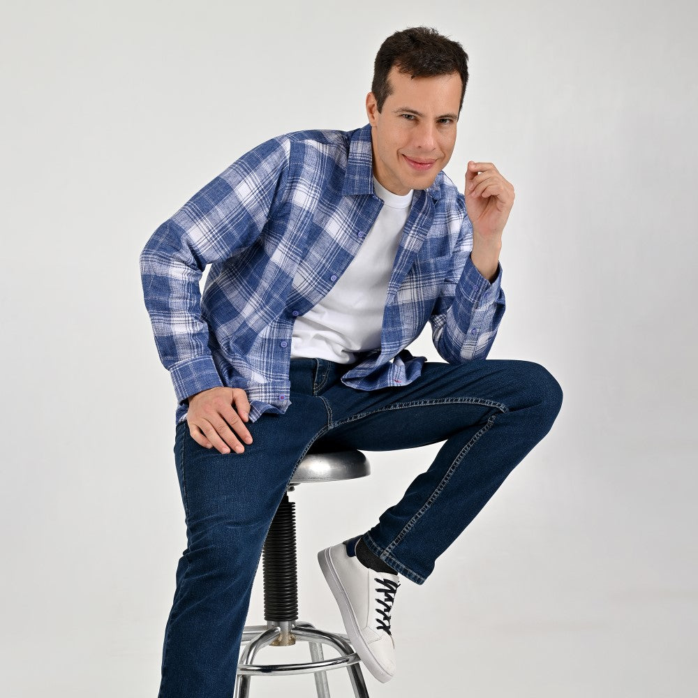 Camisa Yale Para Caballero Manga Larga Regular Fit 4670 Azul