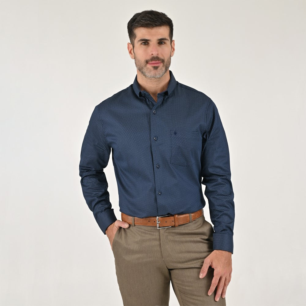 Camisa Yale Para Caballero Manga Larga Regular Fit 8079 Azul Marino