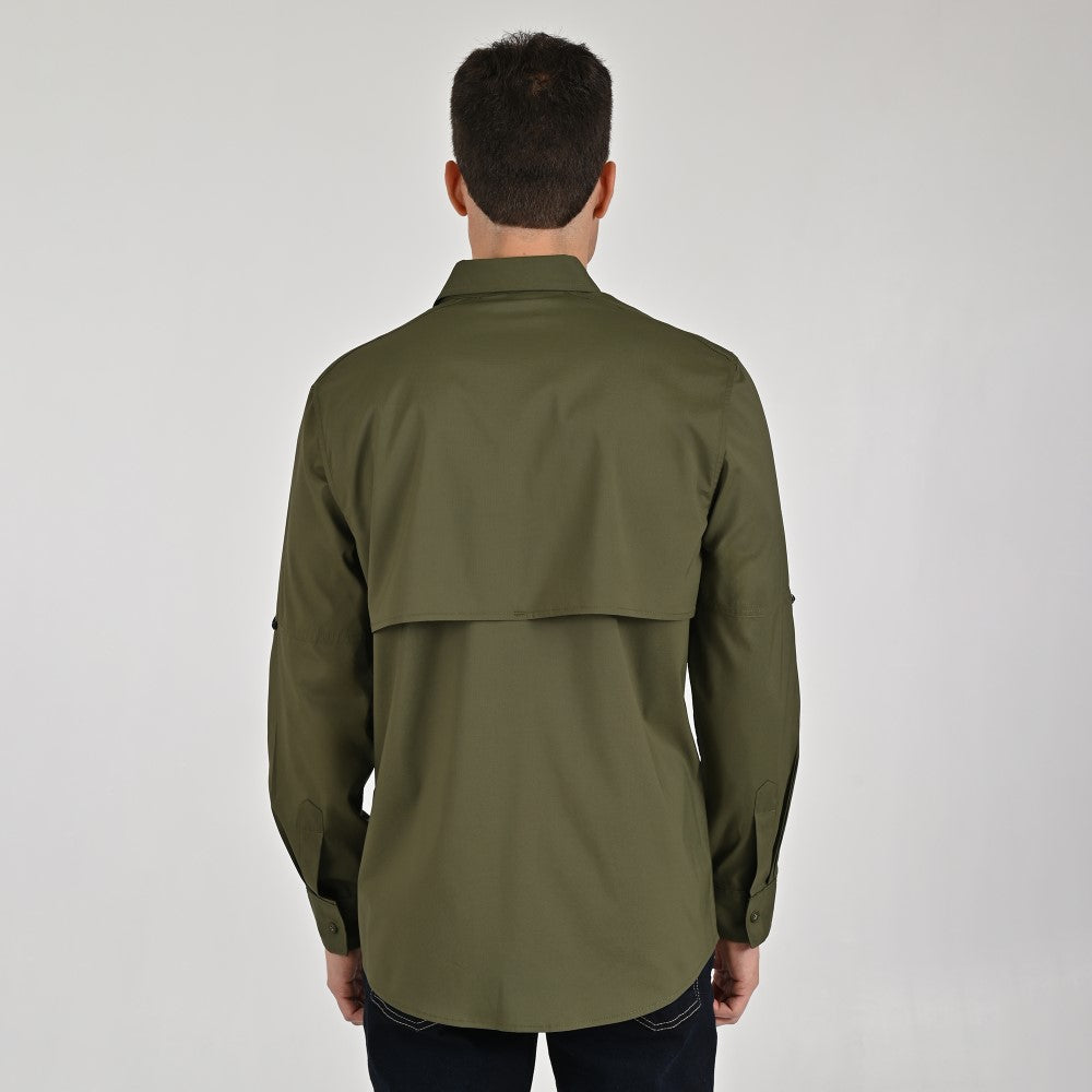 Camisa Pesquera Para Caballero Manga Larga Regular Fit 5536 Verde Militar