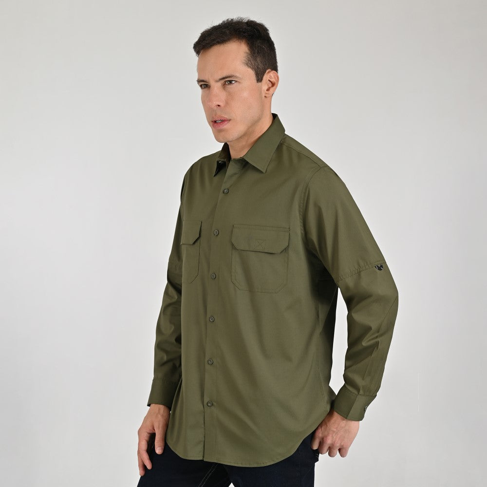 Camisa Pesquera Para Caballero Manga Larga Regular Fit 5536 Verde Militar