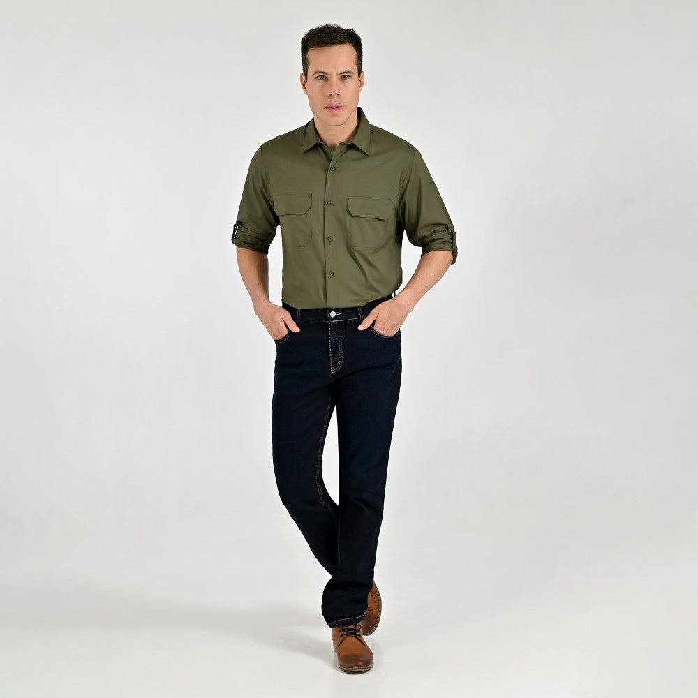 Camisa Pesquera Para Caballero Manga Larga Regular Fit 5536 Verde Militar