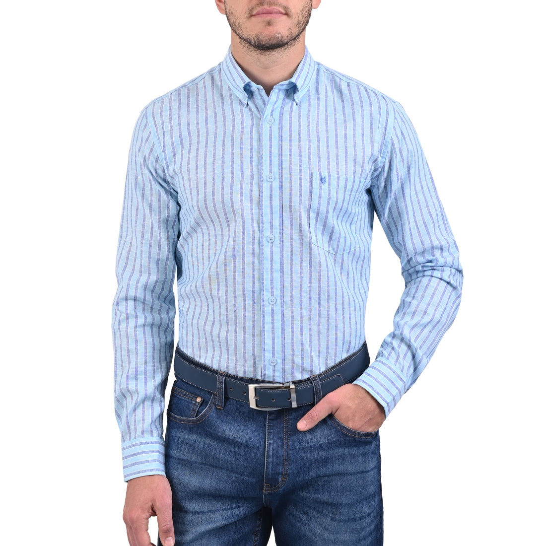 Camisa Yale Manga Larga Slim Fit 2158 Azul Marino
