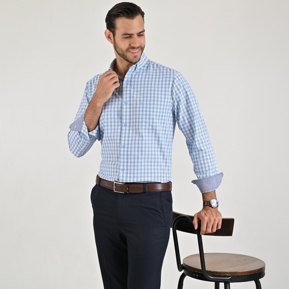 Camisa casual Yale Regular Fit Manga larga 7780 Azul