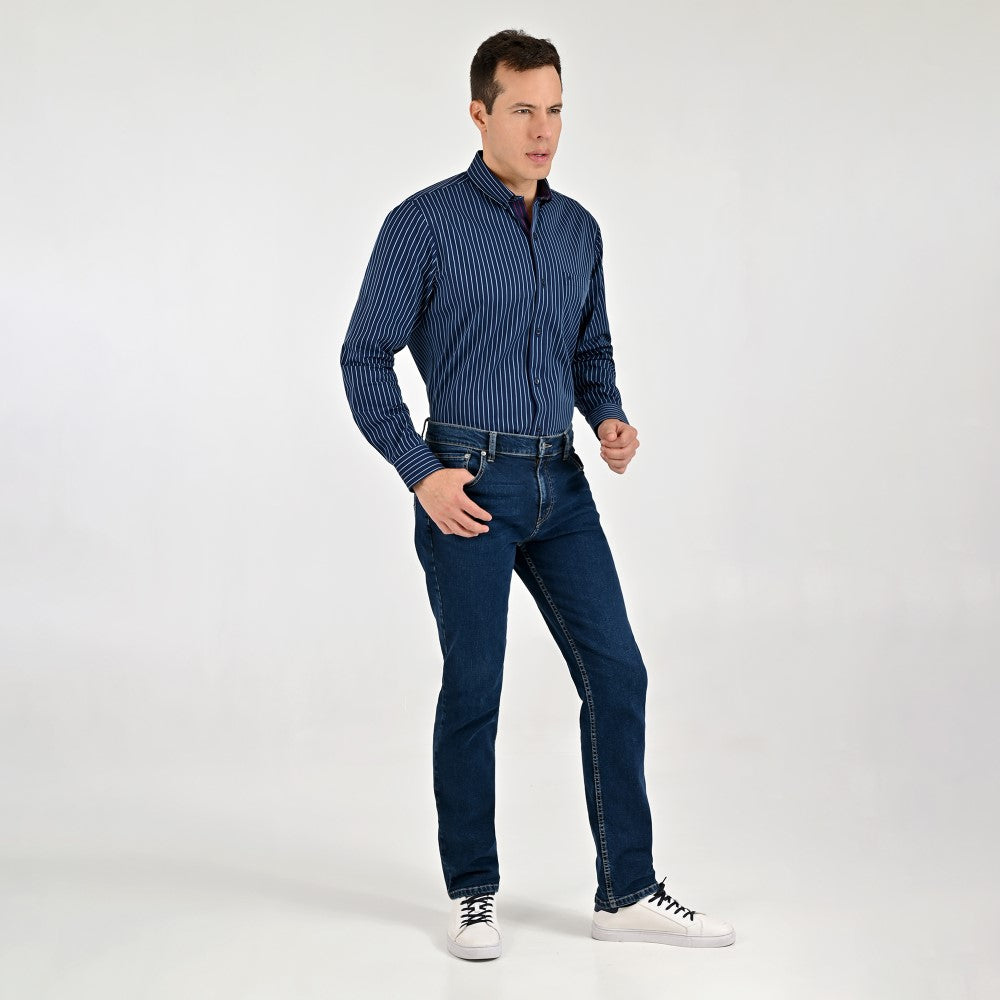 Camisa Yale Para Caballero Manga Larga Regular Fit 8042 Azul Marino