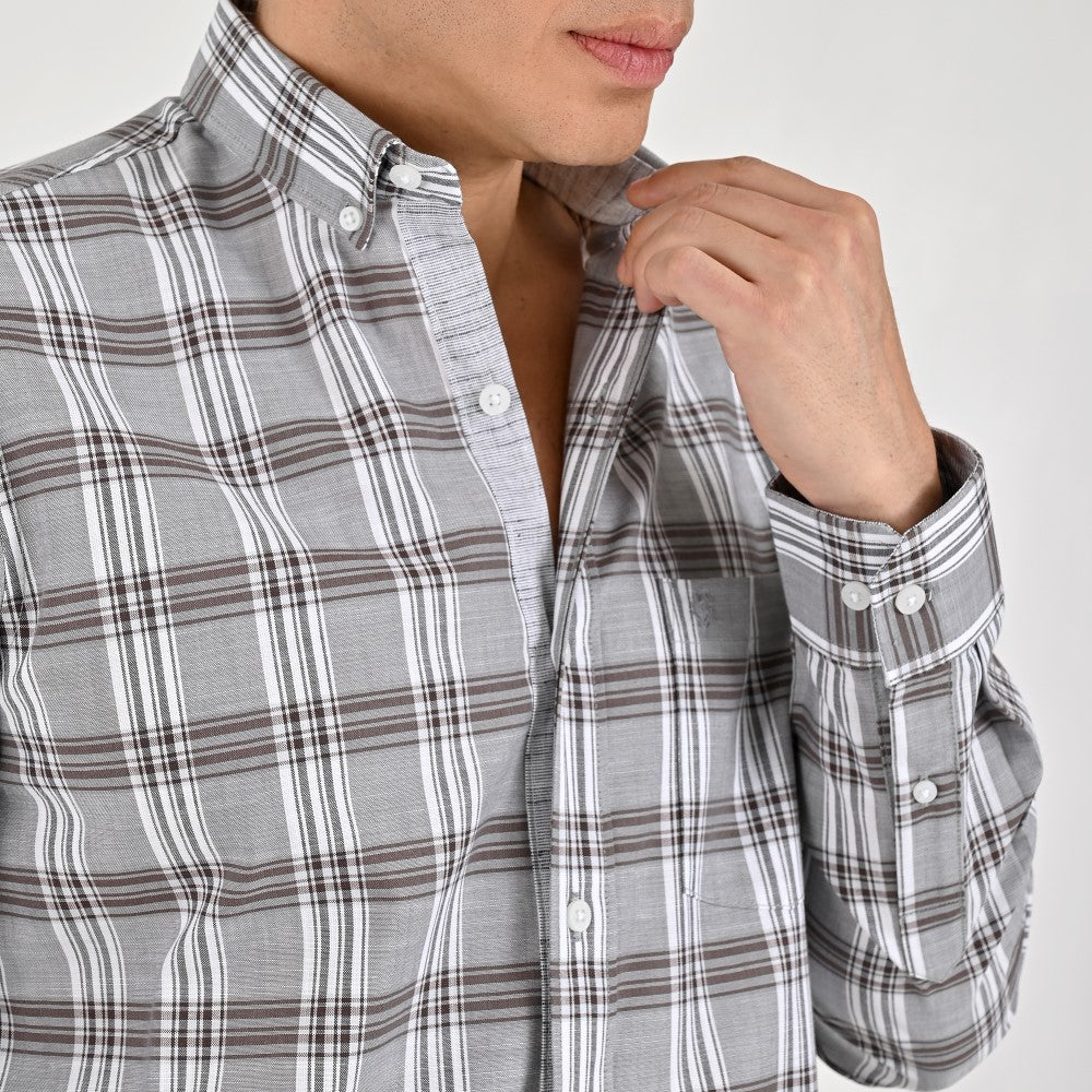 Camisa Yale Para Caballero Manga Larga Regular Fit 8196 Gris Medio