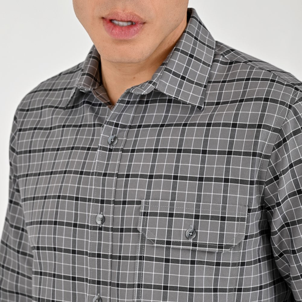 Camisa Yale Para Caballero Manga Larga Regular Fit 7912 Gris Oxford