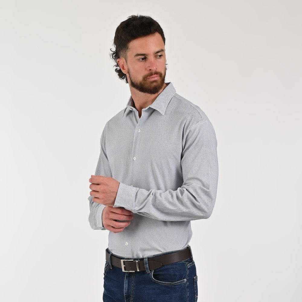 Camisa Yale Para Caballero Manga Larga Regular Fit 7929 Gris Oxford