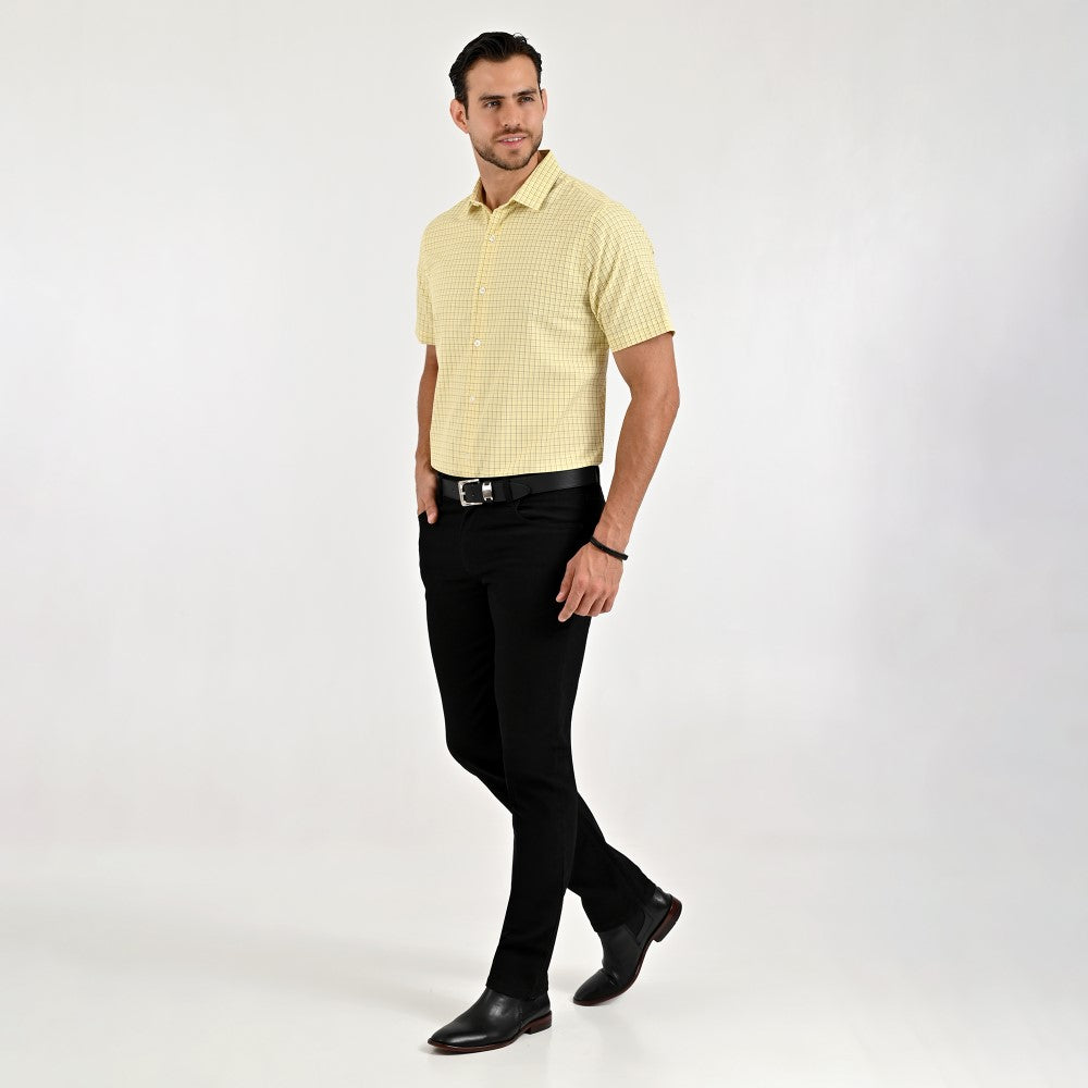 Camisa Yale Para Caballero Manga Corta Regular Fit 2213 Amarillo
