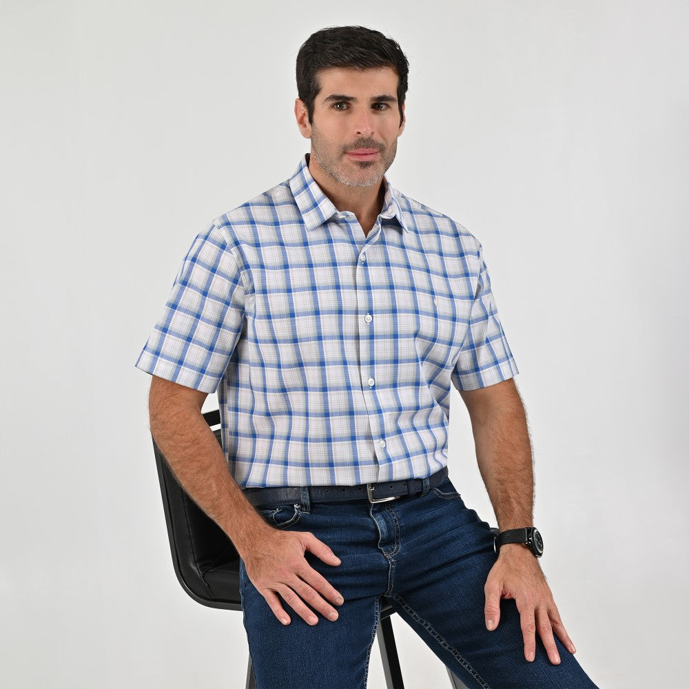 Camisa Yale Para Caballero Manga Corta Regular Fit 2588 Gris Acero