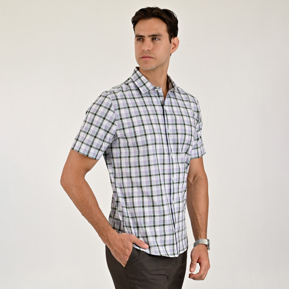 Camisa Yale Para Caballero Manga Corta Regular Fit 2588 Morado