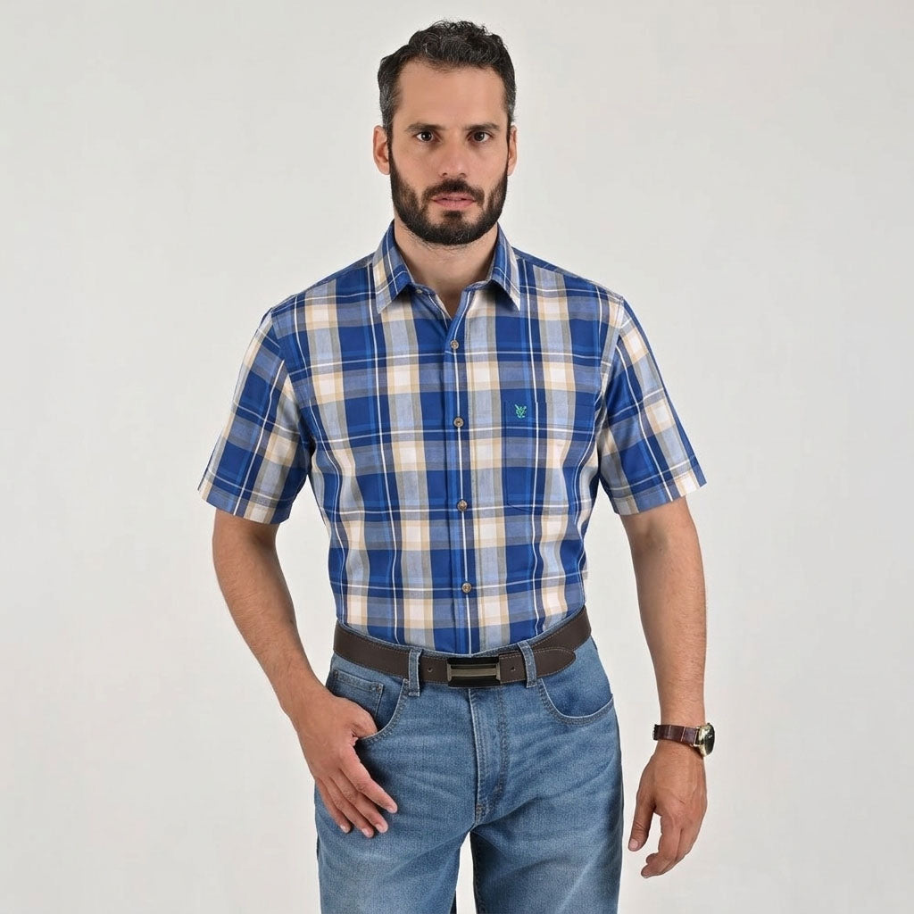 Camisa casual Yale Regular Fit Manga corta 7766 Azul Rey