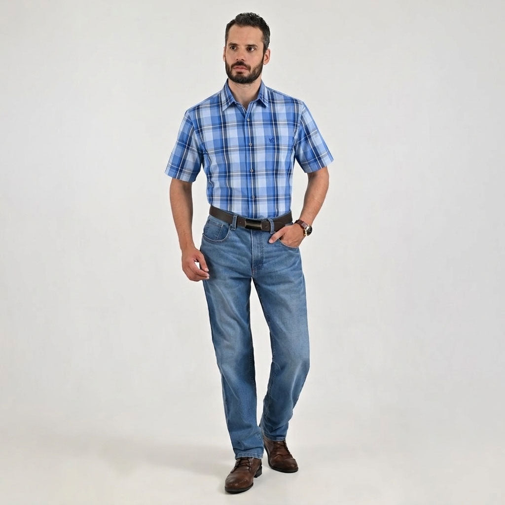 Camisa casual Yale Regular Fit Manga corta 7766 Azul Rey