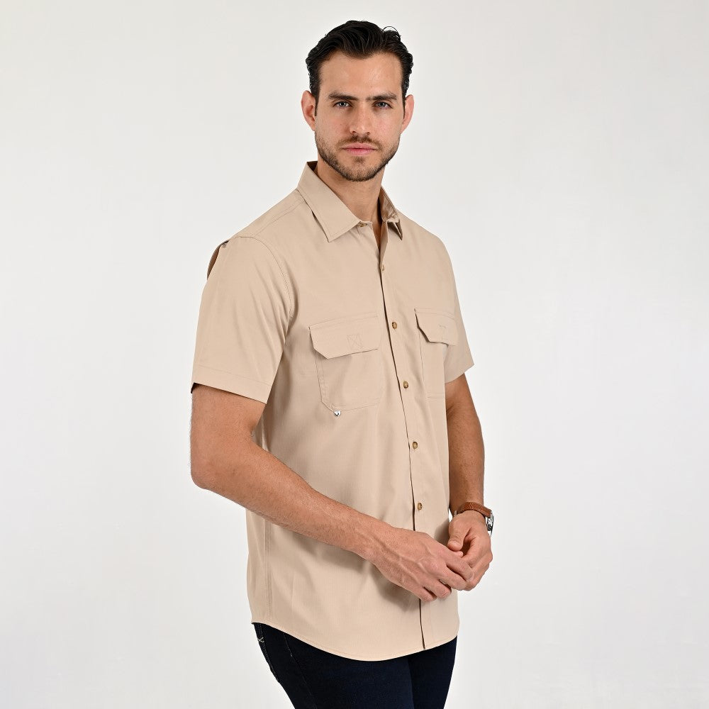 Camisa Pesquera Para Caballero Manga Corta Regular Fit 5536 Kaki