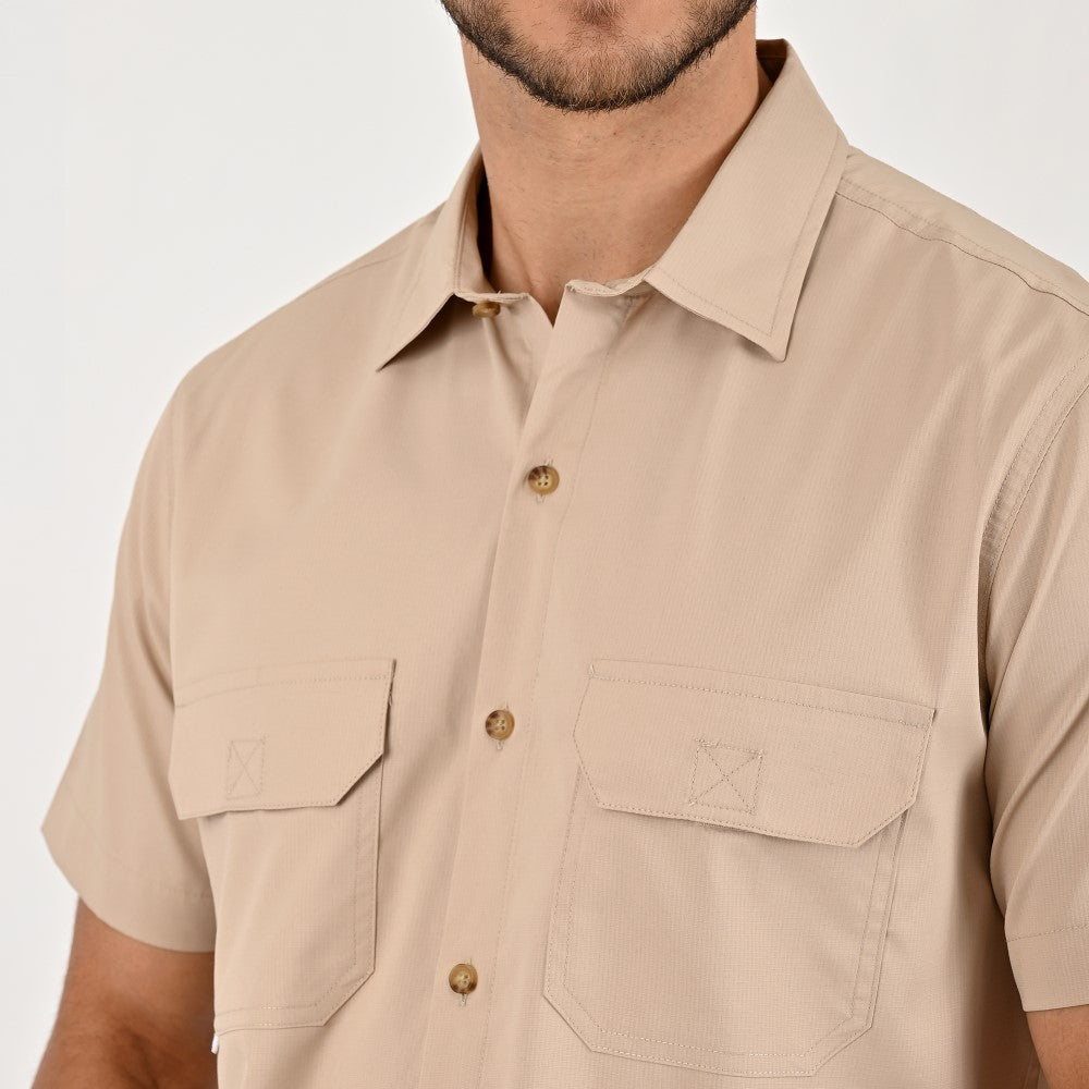 Camisa Pesquera Para Caballero Manga Corta Regular Fit 5536 Kaki