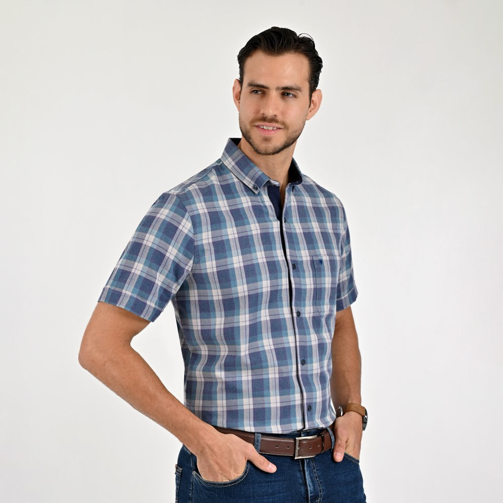 Camisa Yale Para Caballero Manga Larga Regular Fit 8210 Azul Petróleo