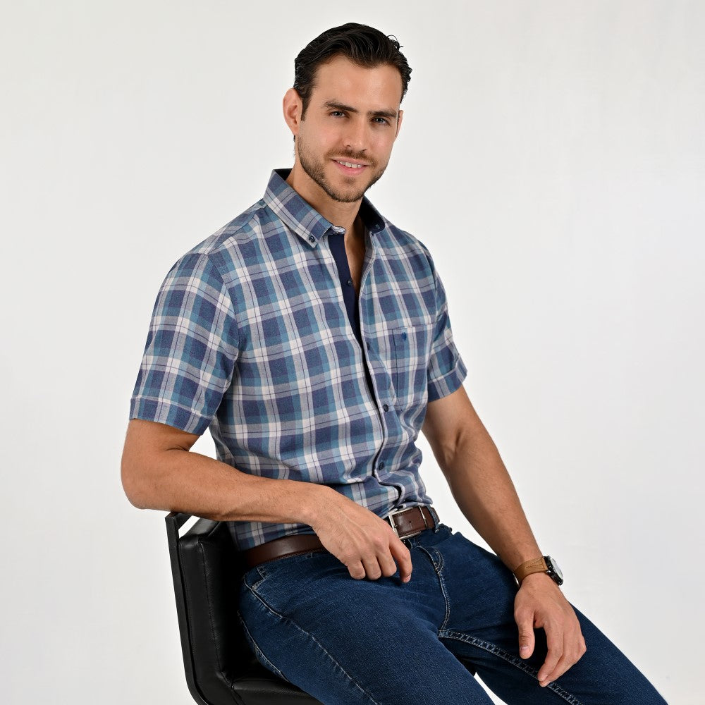 Camisa Yale Para Caballero Manga Larga Regular Fit 8210 Azul Petróleo
