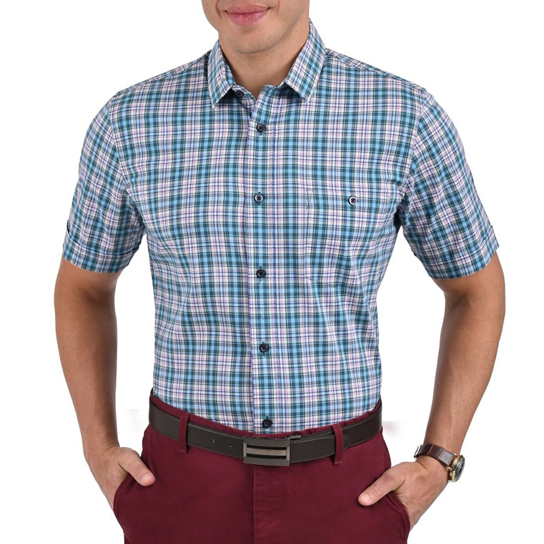 Camisa Yale Manga Corta Slim Fit 2635 Verde Esmeralda