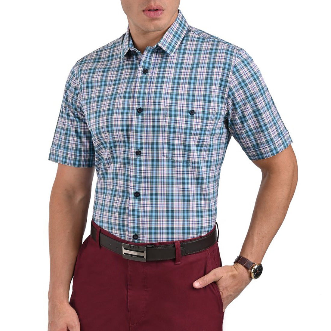 Camisa Yale Manga Corta Slim Fit 2635 Verde Esmeralda