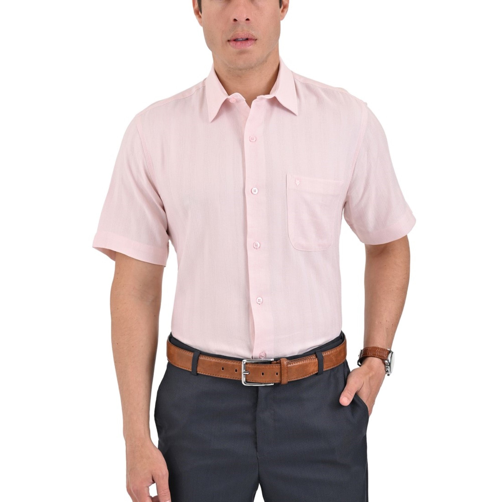 Camisa Yale Manga Corta Regular Fit 3869 Rosa Pálido