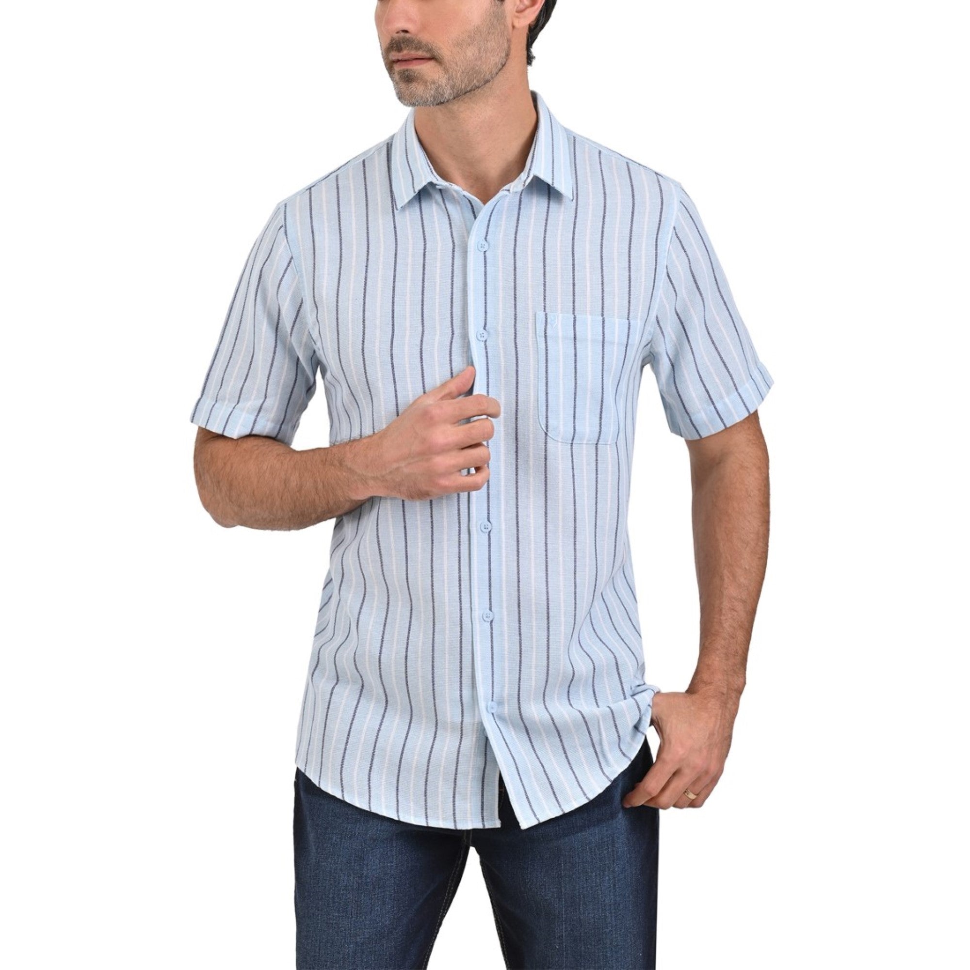 Camisa Yale Manga Corta Regular Fit 3871 Azul