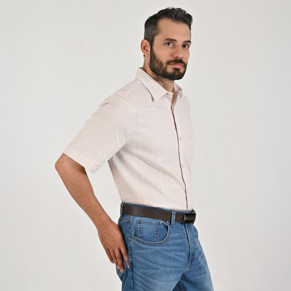 Camisa casual Yale Regular Fit Manga corta 7756 Beige