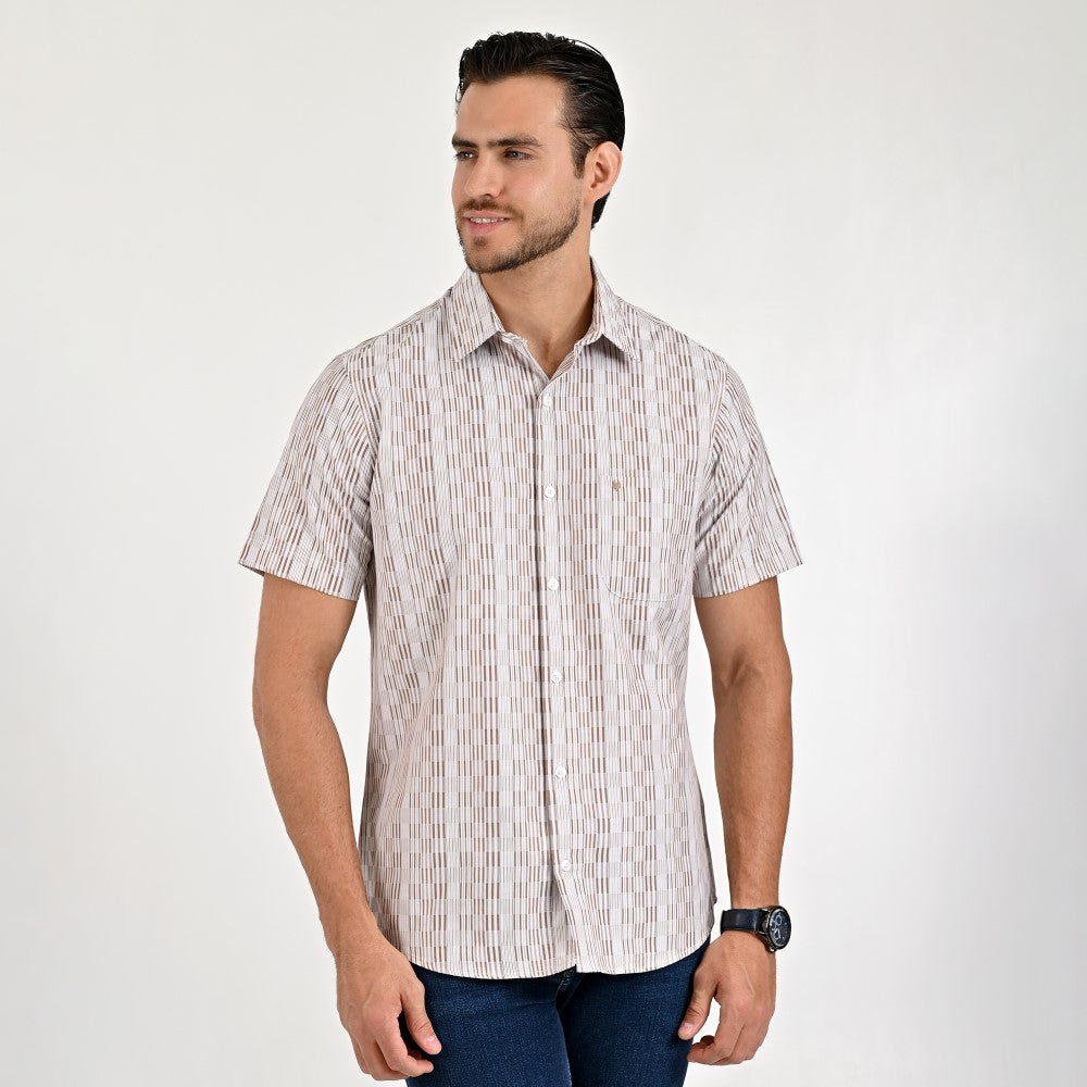 Camisa Yale Para Caballero Manga Corta Regular Fit 8204 Avellana