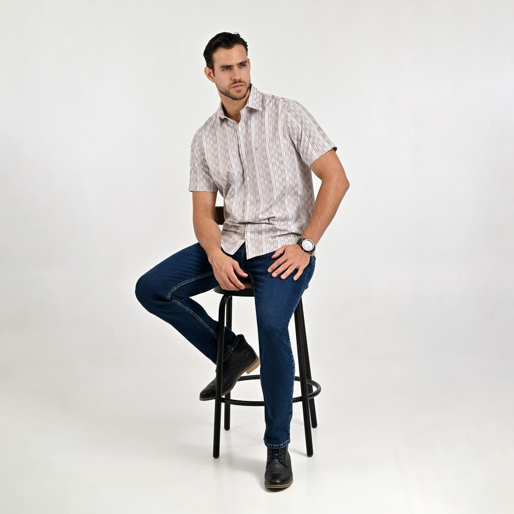 Camisa Yale Para Caballero Manga Corta Regular Fit 8204 Avellana