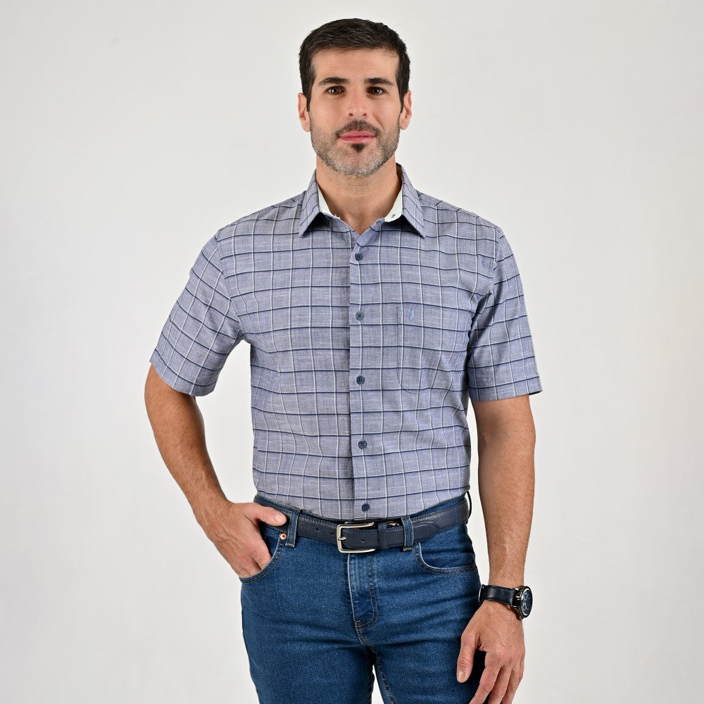 Camisa casual Yale Regular Fit Manga corta 7775 Azul marino entintado
