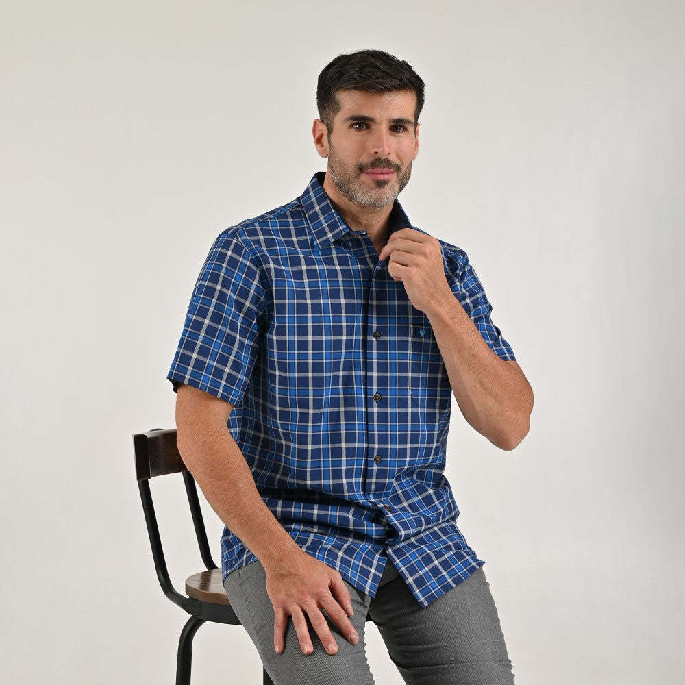 Camisa Yale Para Caballero Manga Corta Regular Fit 8201 Azul Marino