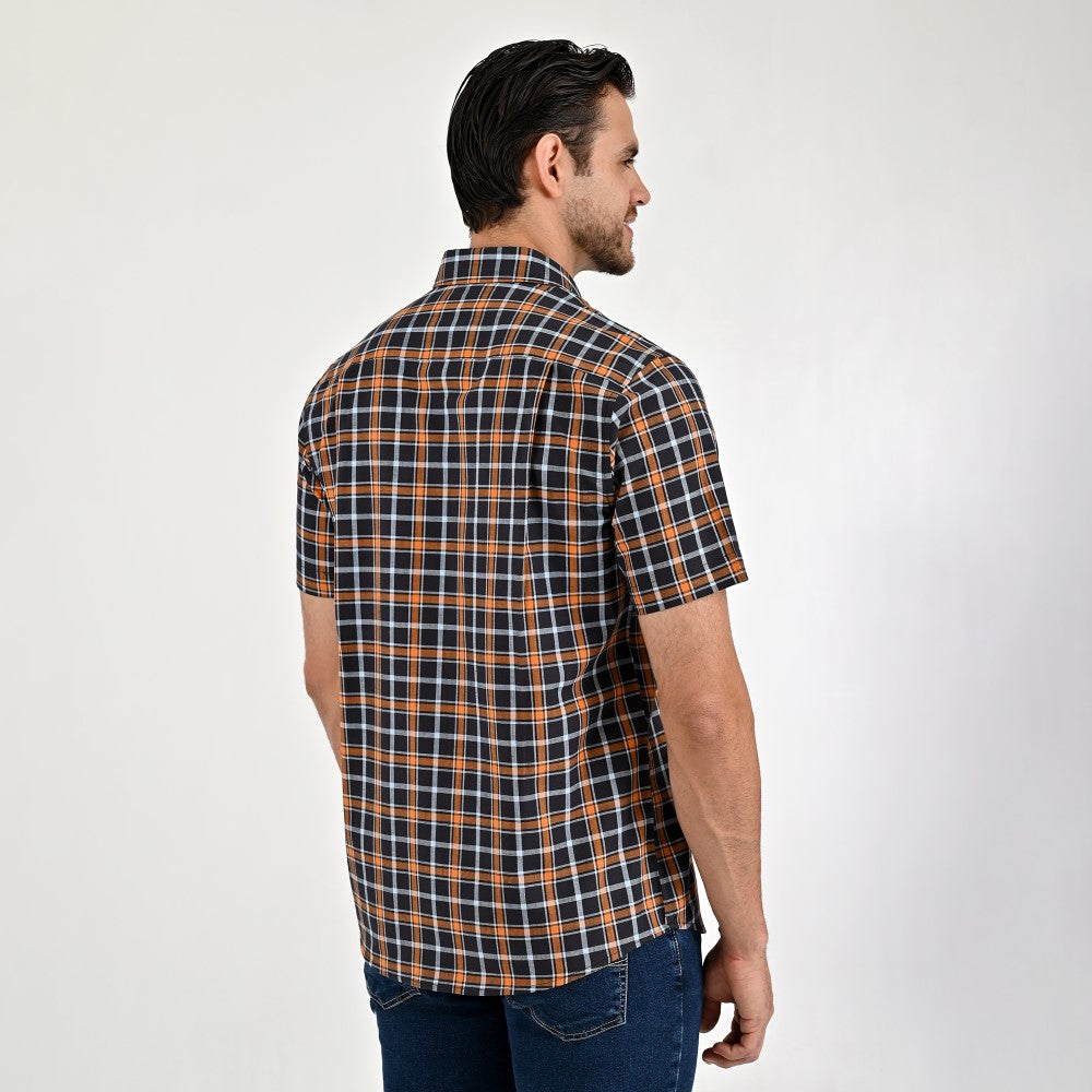 Camisa Yale Para Caballero Manga Corta Regular Fit 8201 Chocolate