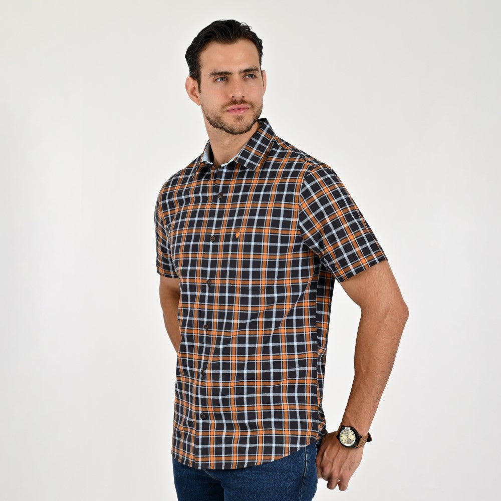 Camisa Yale Para Caballero Manga Corta Regular Fit 8201 Chocolate