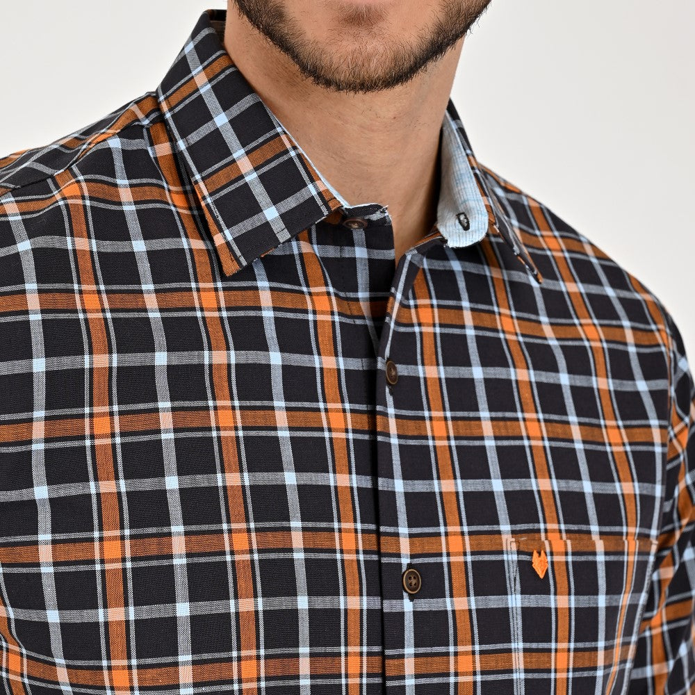 Camisa Yale Para Caballero Manga Corta Regular Fit 8201 Chocolate