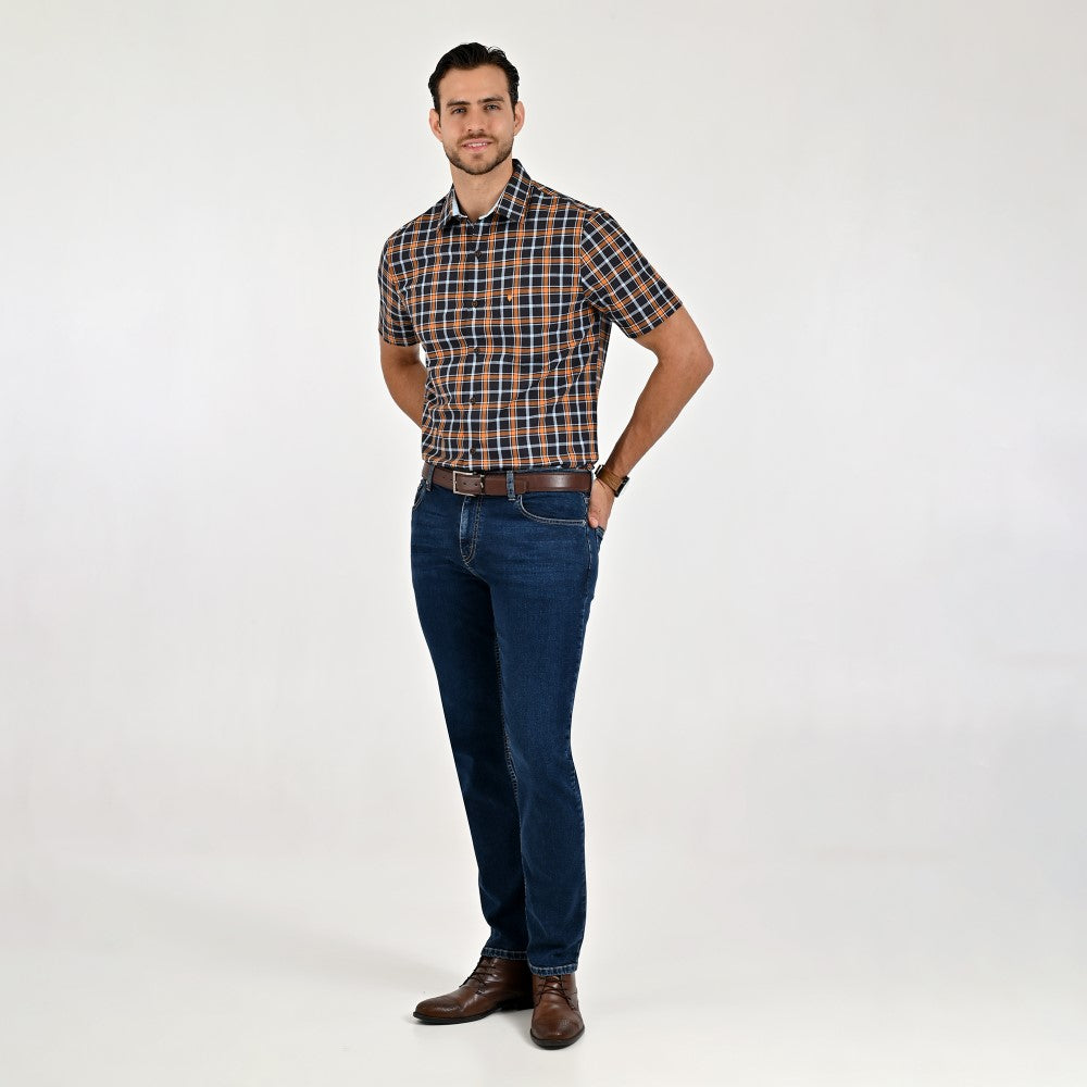 Camisa Yale Para Caballero Manga Corta Regular Fit 8201 Chocolate