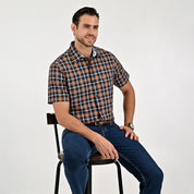 Camisa Yale Para Caballero Manga Corta Regular Fit 8201 Chocolate