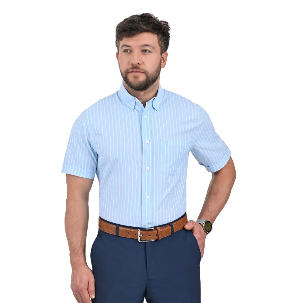 Camisa Yale Manga Corta Regular Fit 2222 Azul Agua