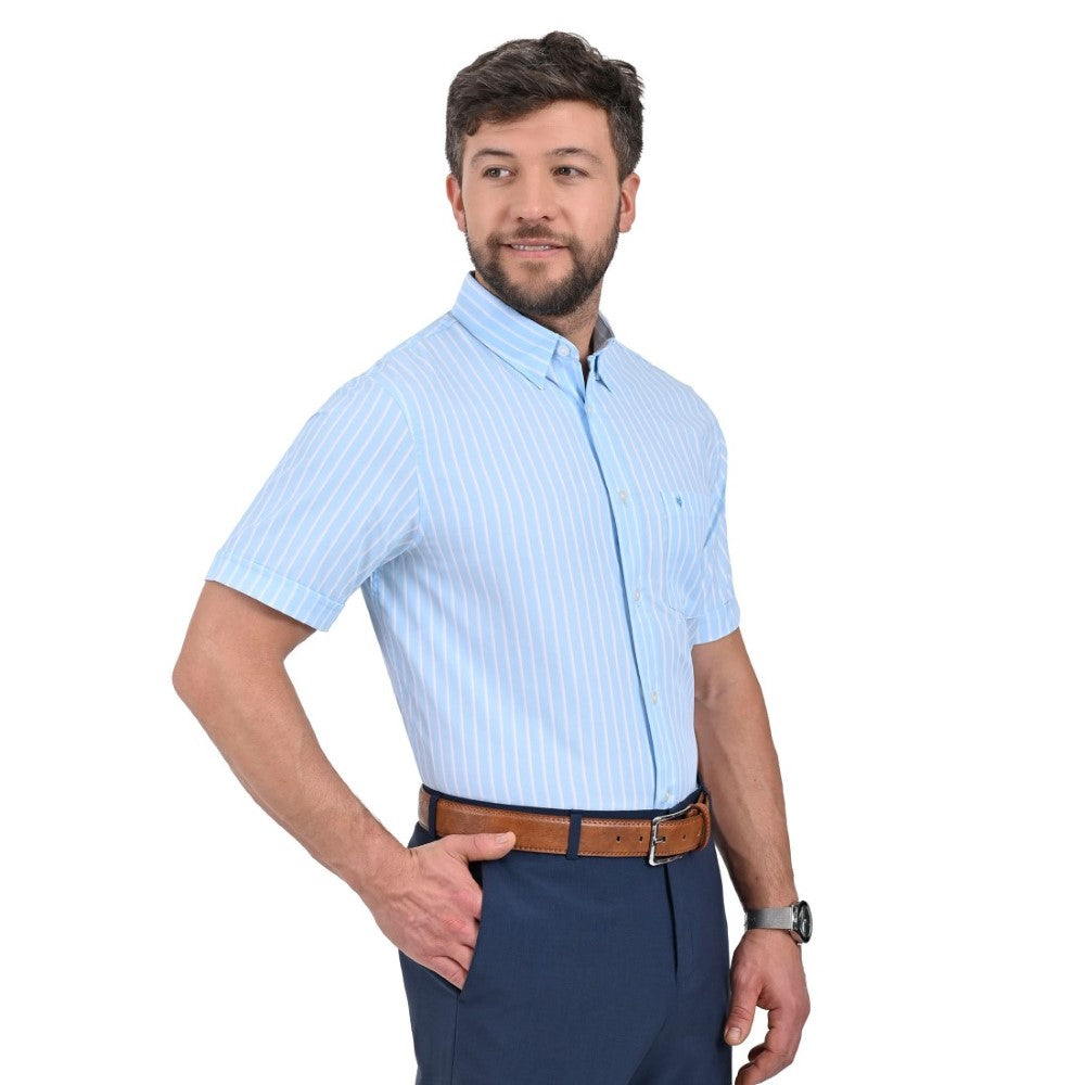 Camisa Yale Manga Corta Regular Fit 2222 Azul Agua