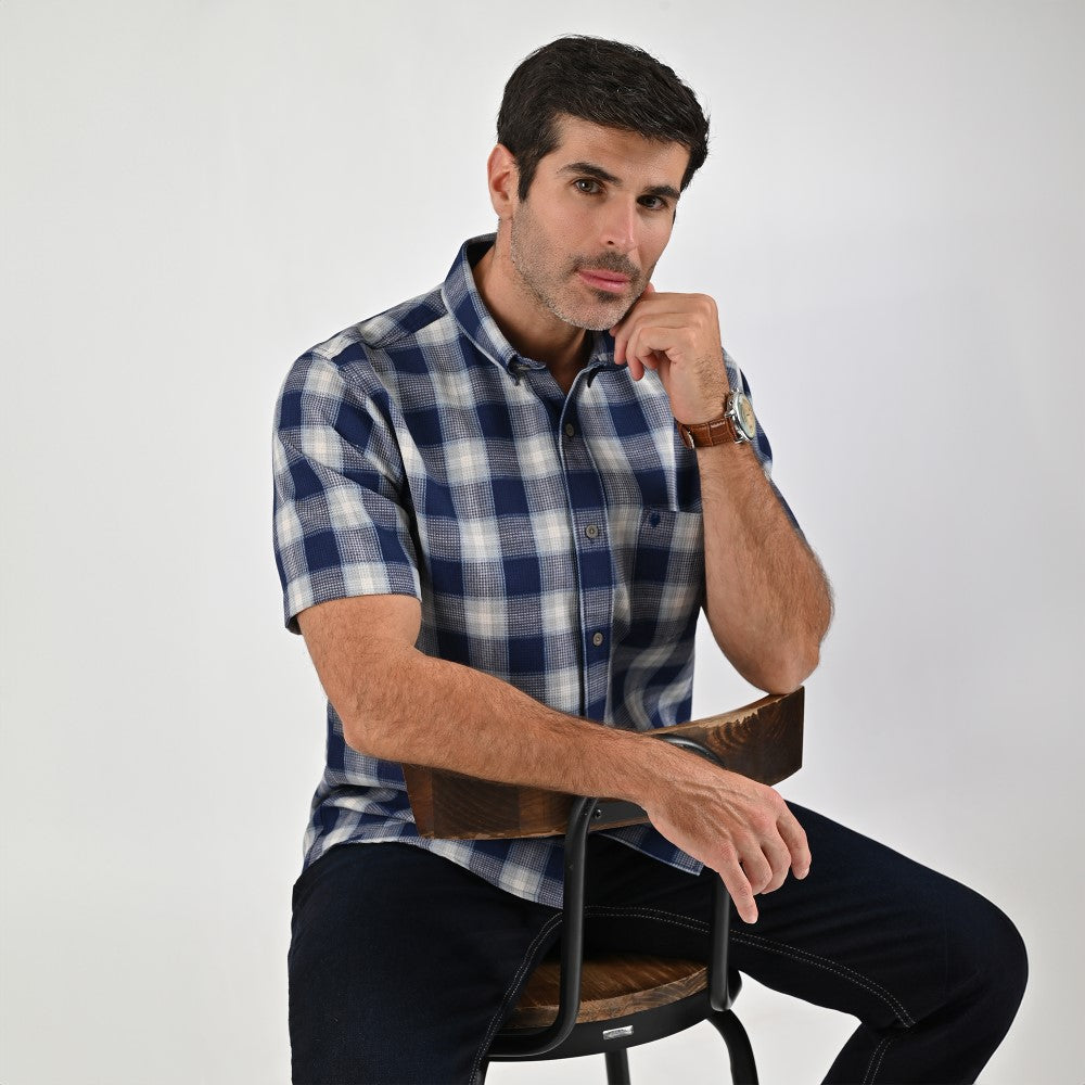 Camisa Yale Para Caballero Manga Corta Regular Fit 8046 Azul Rey