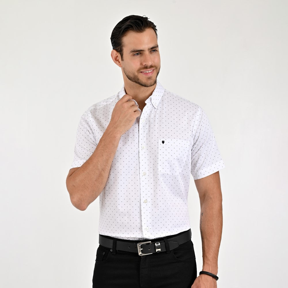 Camisa Yale Para Caballero Manga Corta Regular Fit 8075 Blanco