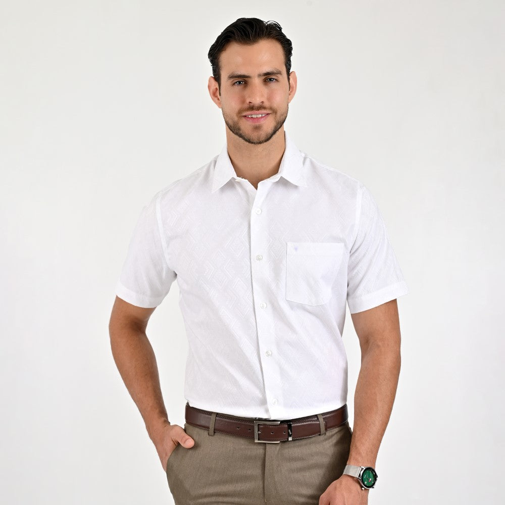 Camisa Yale Para Caballero Manga Corta Regular Fit 8077 Blanco
