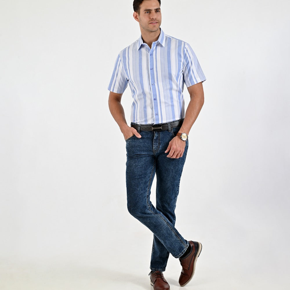 Camisa Yale Para Caballero Manga Corta Regular Fit 4653 Azul