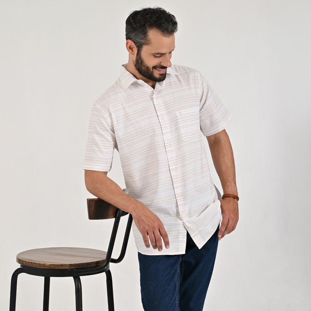 Camisa casual Yale Regular Fit Manga corta 7748 Beige