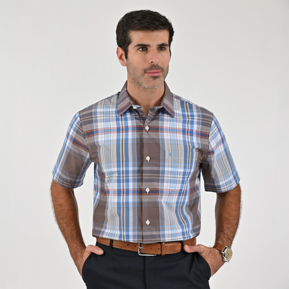 Camisa Yale Para Caballero Manga Corta Regular Fit 8038 Café
