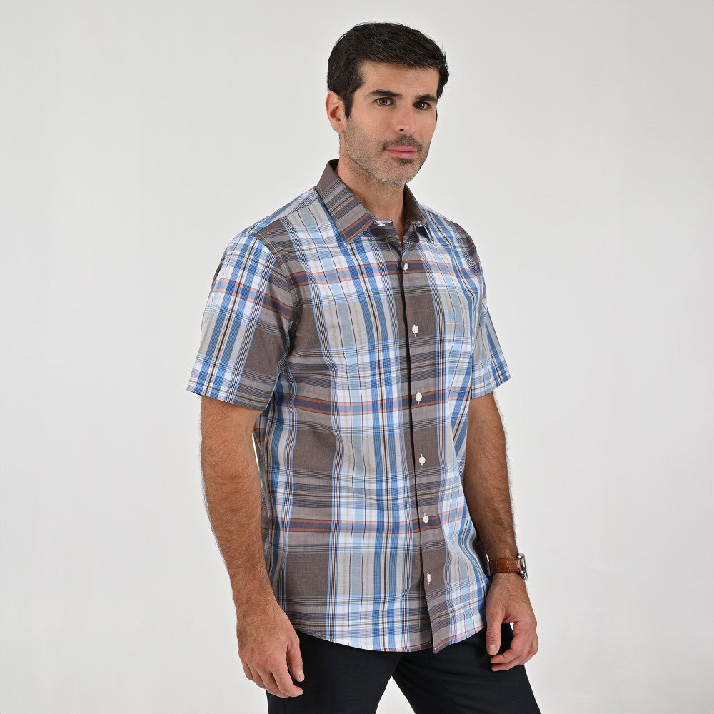 Camisa Yale Para Caballero Manga Corta Regular Fit 8038 Café