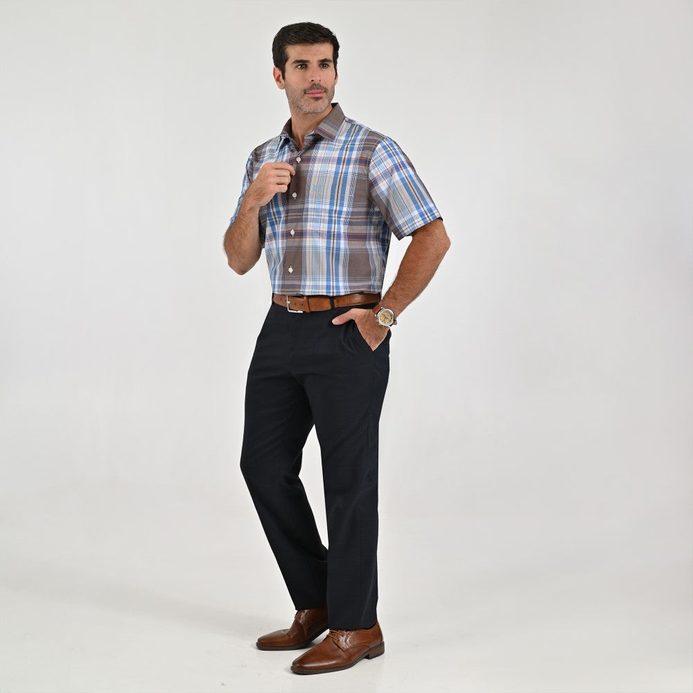 Camisa Yale Para Caballero Manga Corta Regular Fit 8038 Café