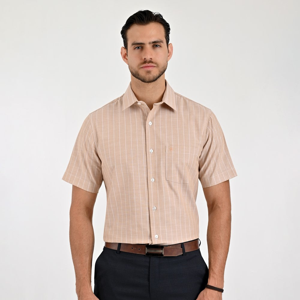 Camisa Yale Para Caballero Manga Corta Regular Fit 8205 Avellana