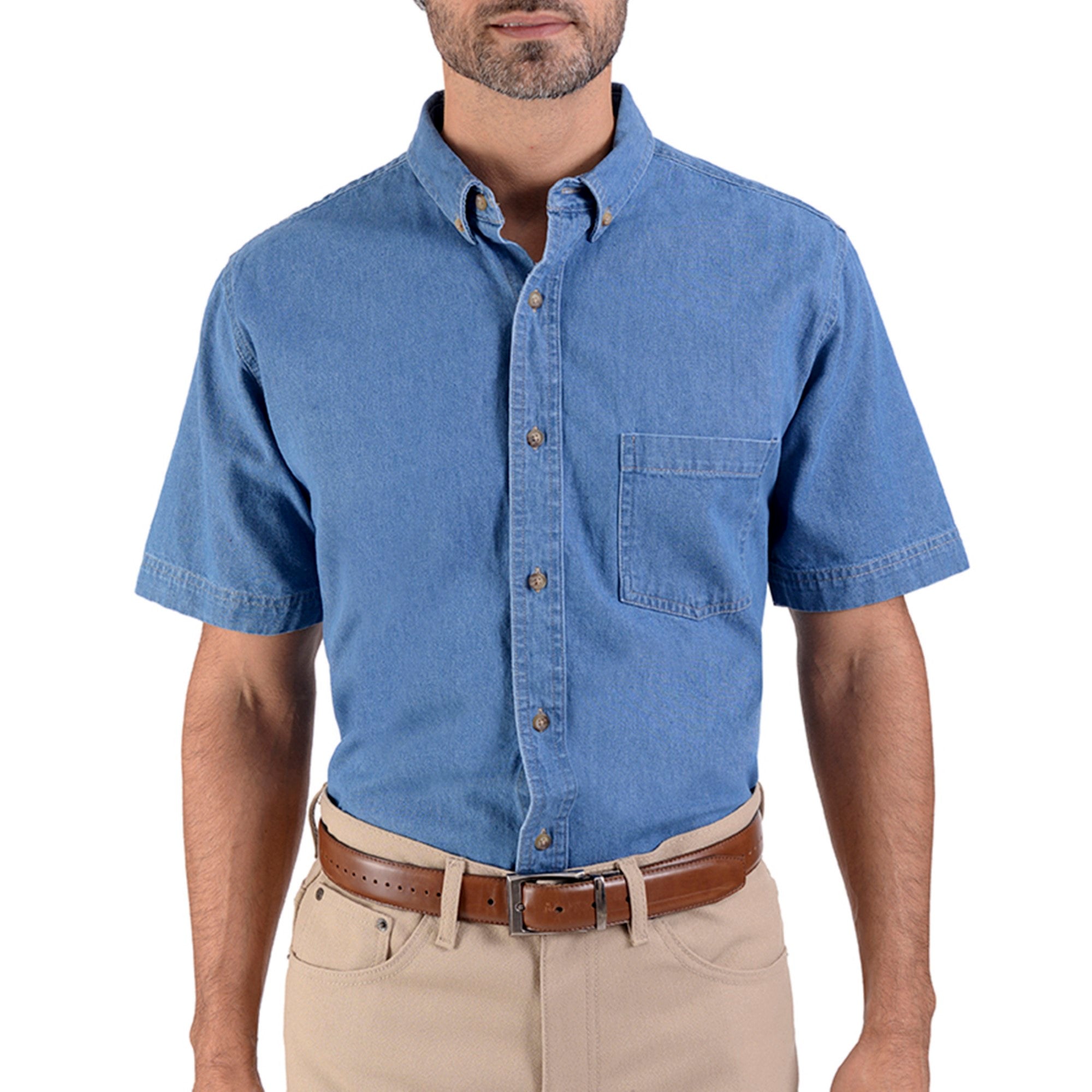 Camisa Mezclilla Yale Manga Corta con Botton Down Regular Fit Stone bleach 3516