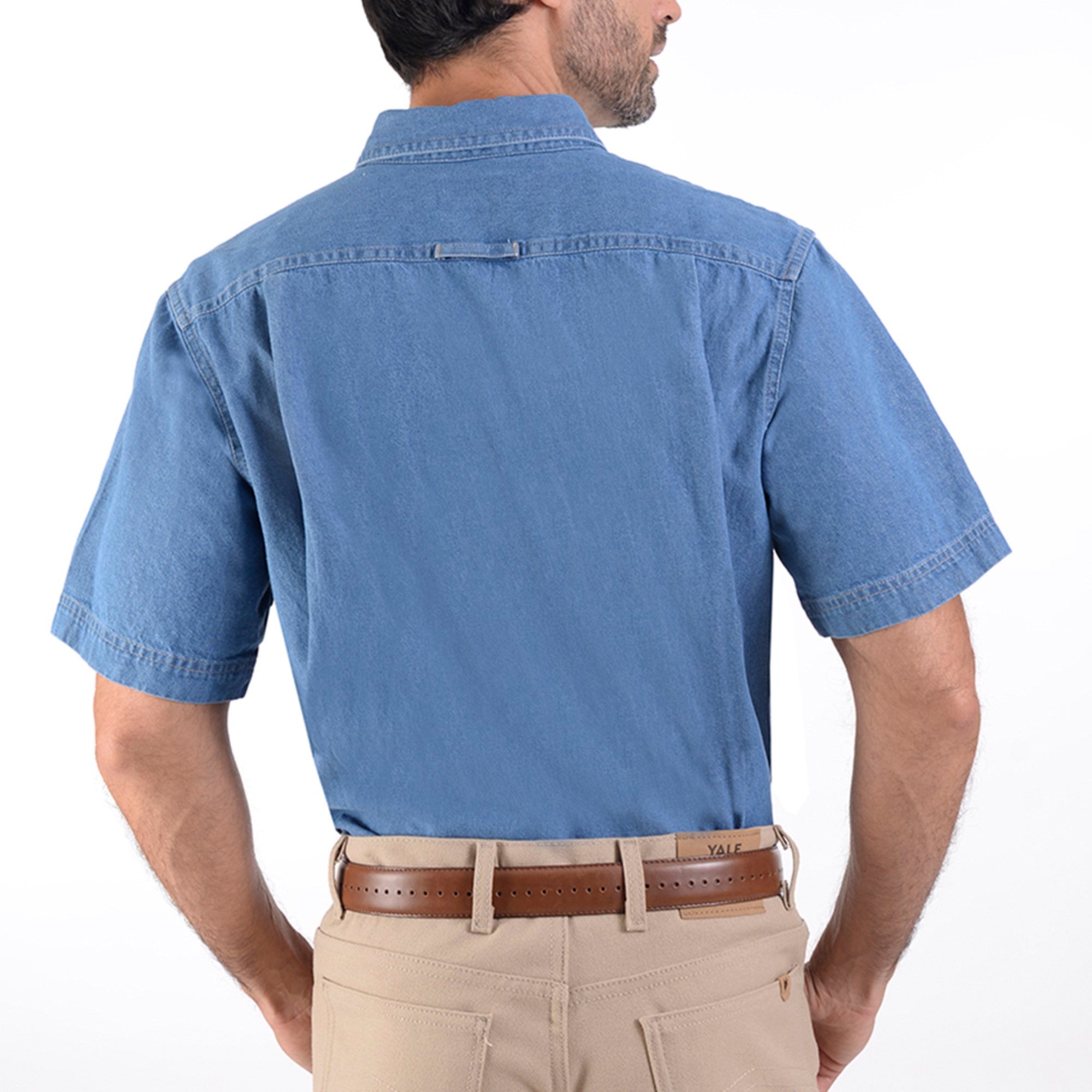 Camisa Mezclilla Yale Manga Corta con Botton Down Regular Fit Stone bleach 3516