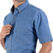Camisa Mezclilla Yale Manga Corta con Botton Down Regular Fit Stone bleach 3516