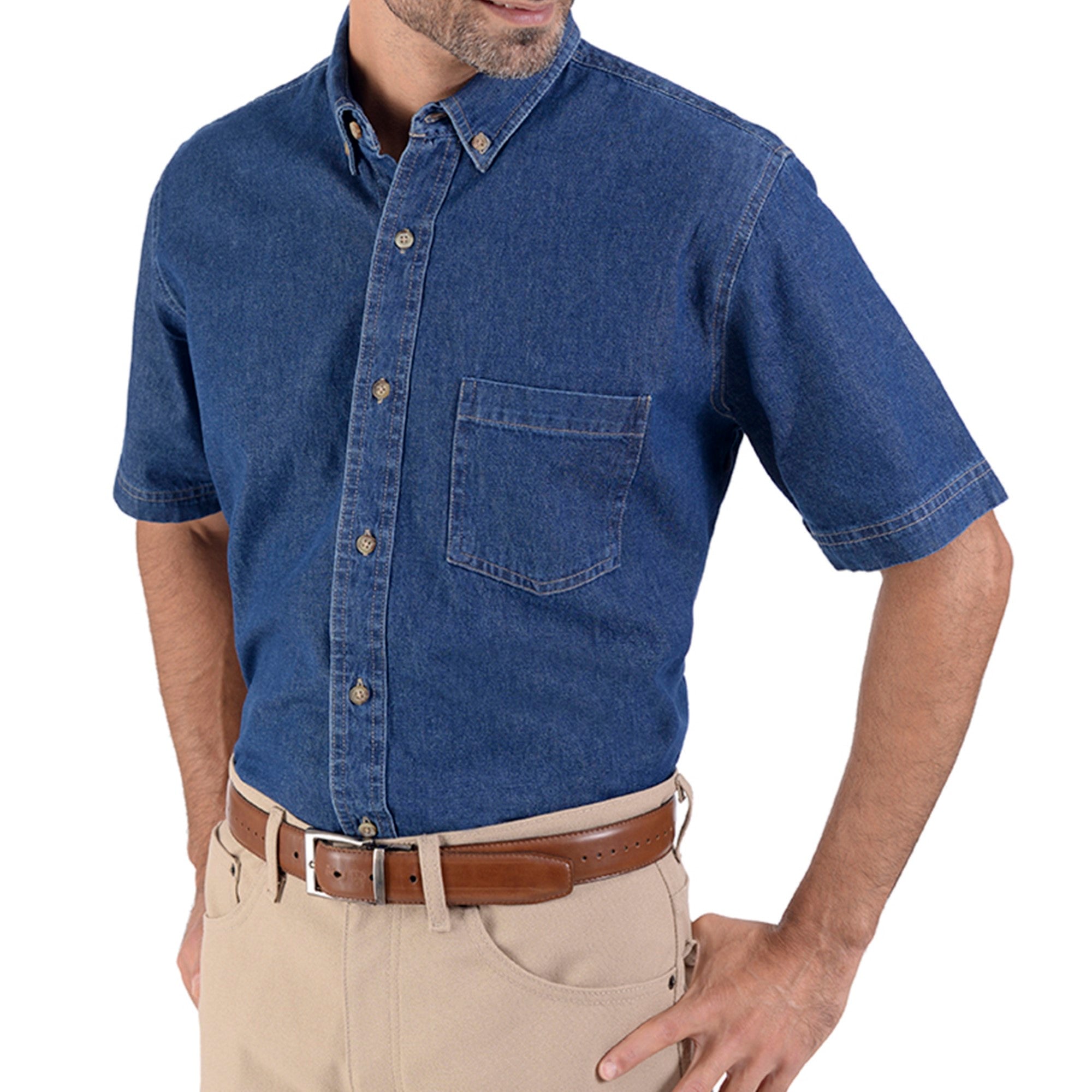 Camisa Mezclilla Yale Manga Corta con Botton Down Regular Fit Stone bleach 3516