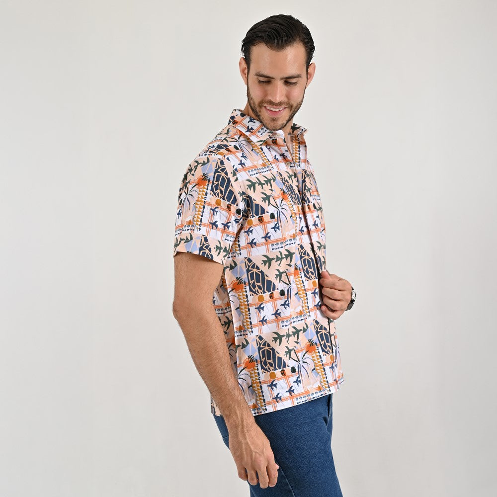 Camisa casual Yale Regular Fit Manga corta 7846 Beige